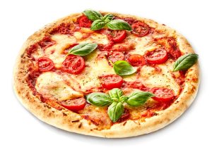 Margherita,Italian,Pizza,With,Melted,Mozzarella,Cheese,And,Tomato,Garnished