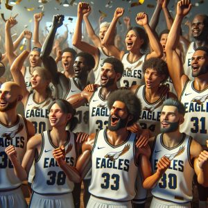 Eagles basketball team celebrating