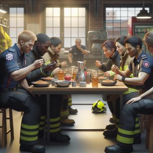 First responders sharing meal