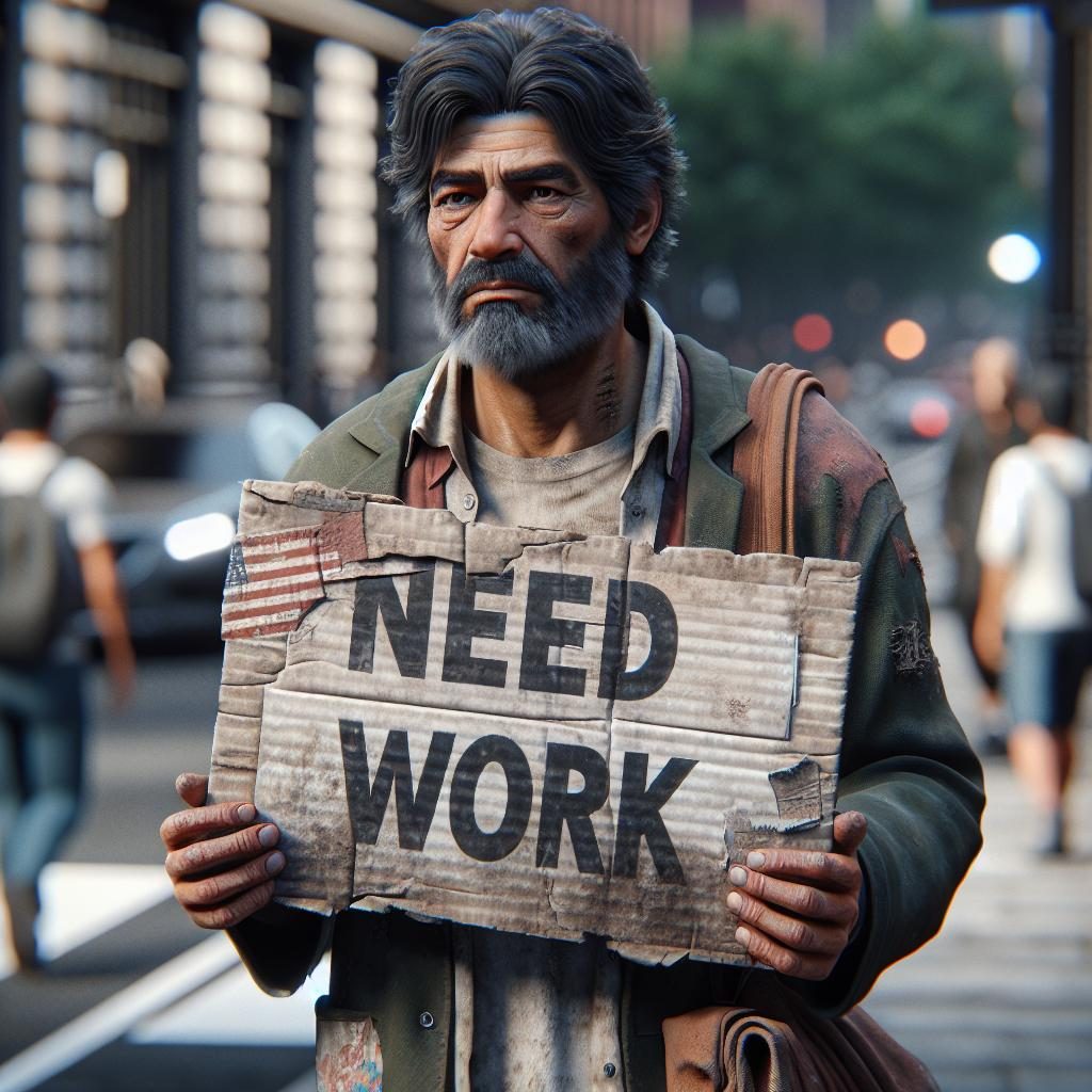 Homeless person seeking employment