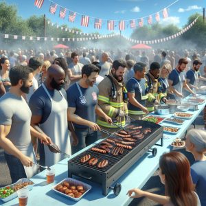 Firefighters grilling at fundraiser