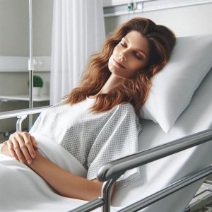 Mother on hospital bed