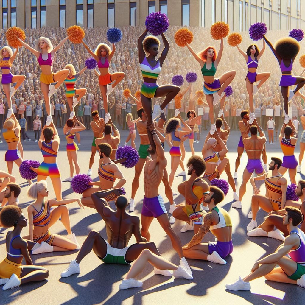 "Cheerleaders practicing for parade"