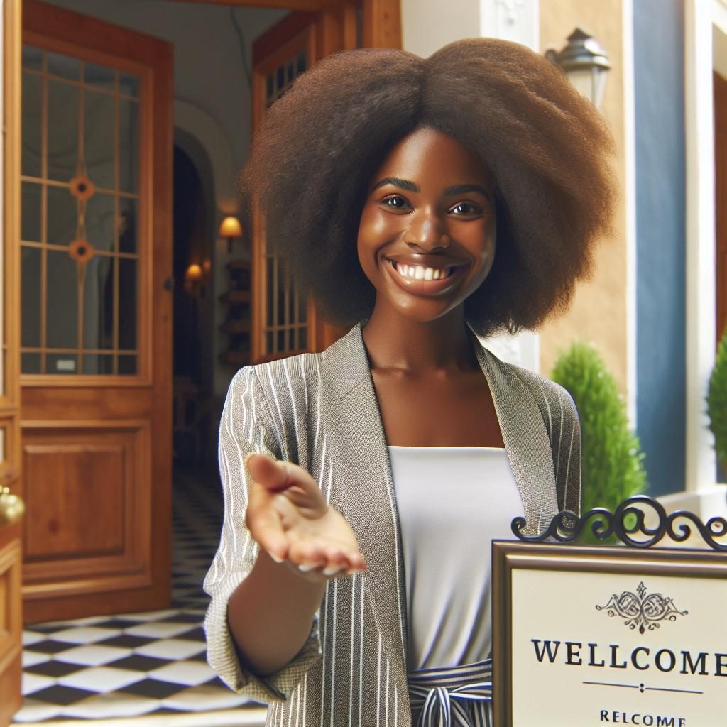 Small business owner welcoming hotel guests