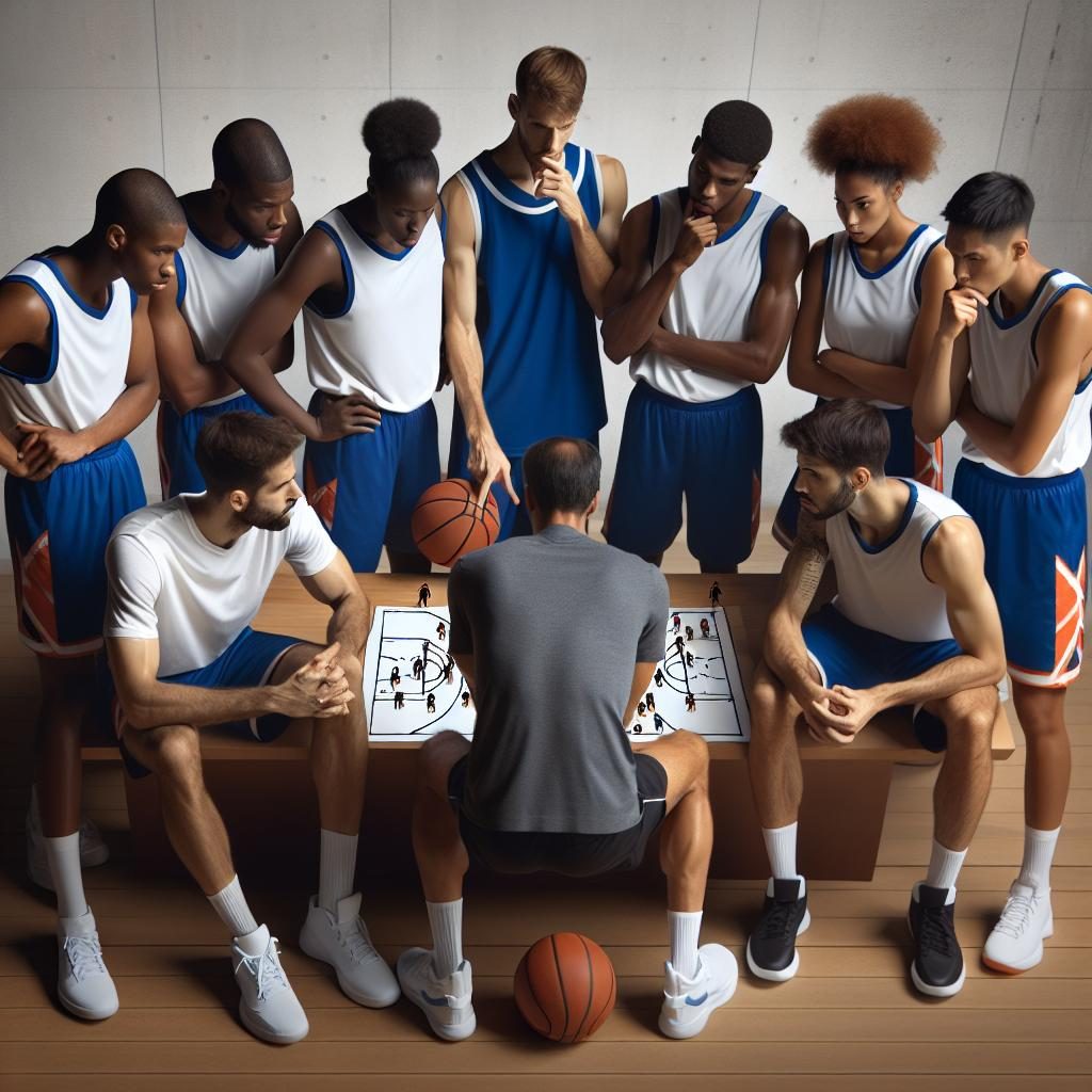 Basketball team preparing strategy
