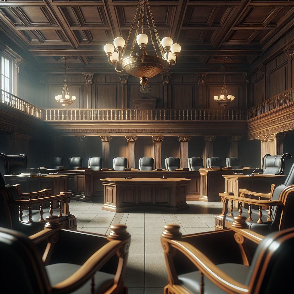 Empty judges' seats in courtroom