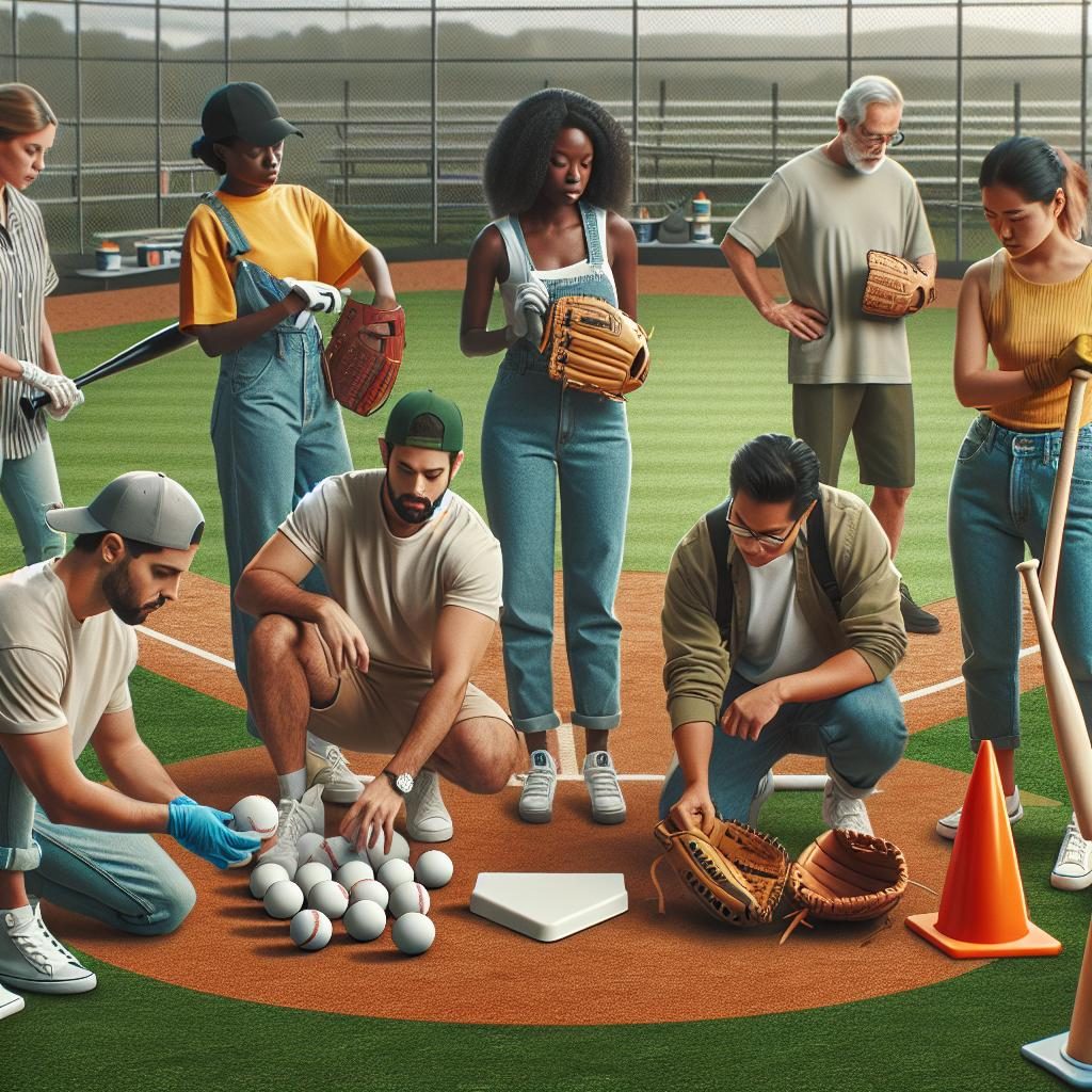 Volunteers preparing inclusive baseball game
