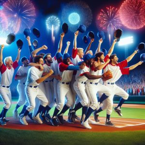 Baseball team celebrating victory