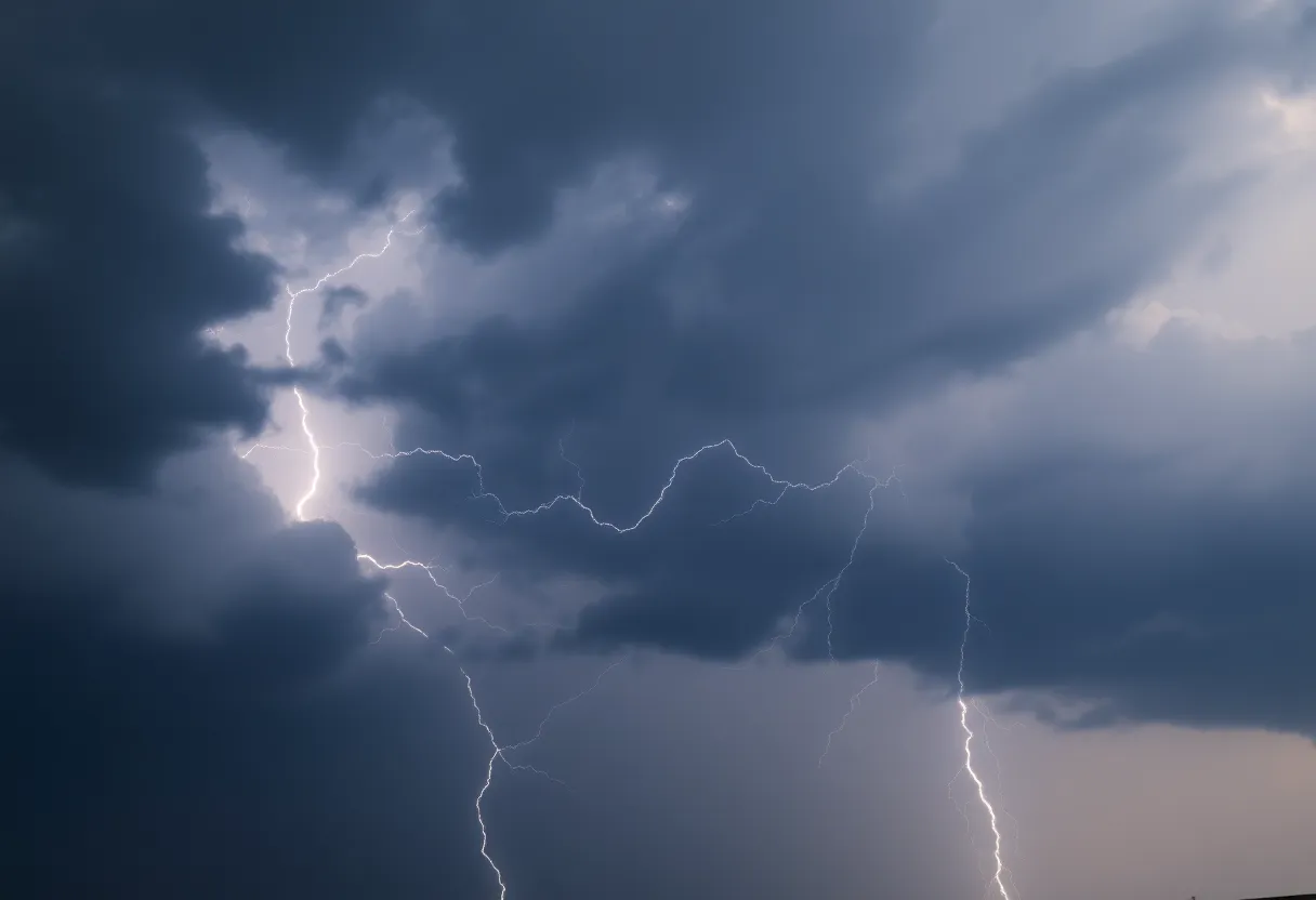 Dark storm clouds over Charleston indicating a thunderstorm