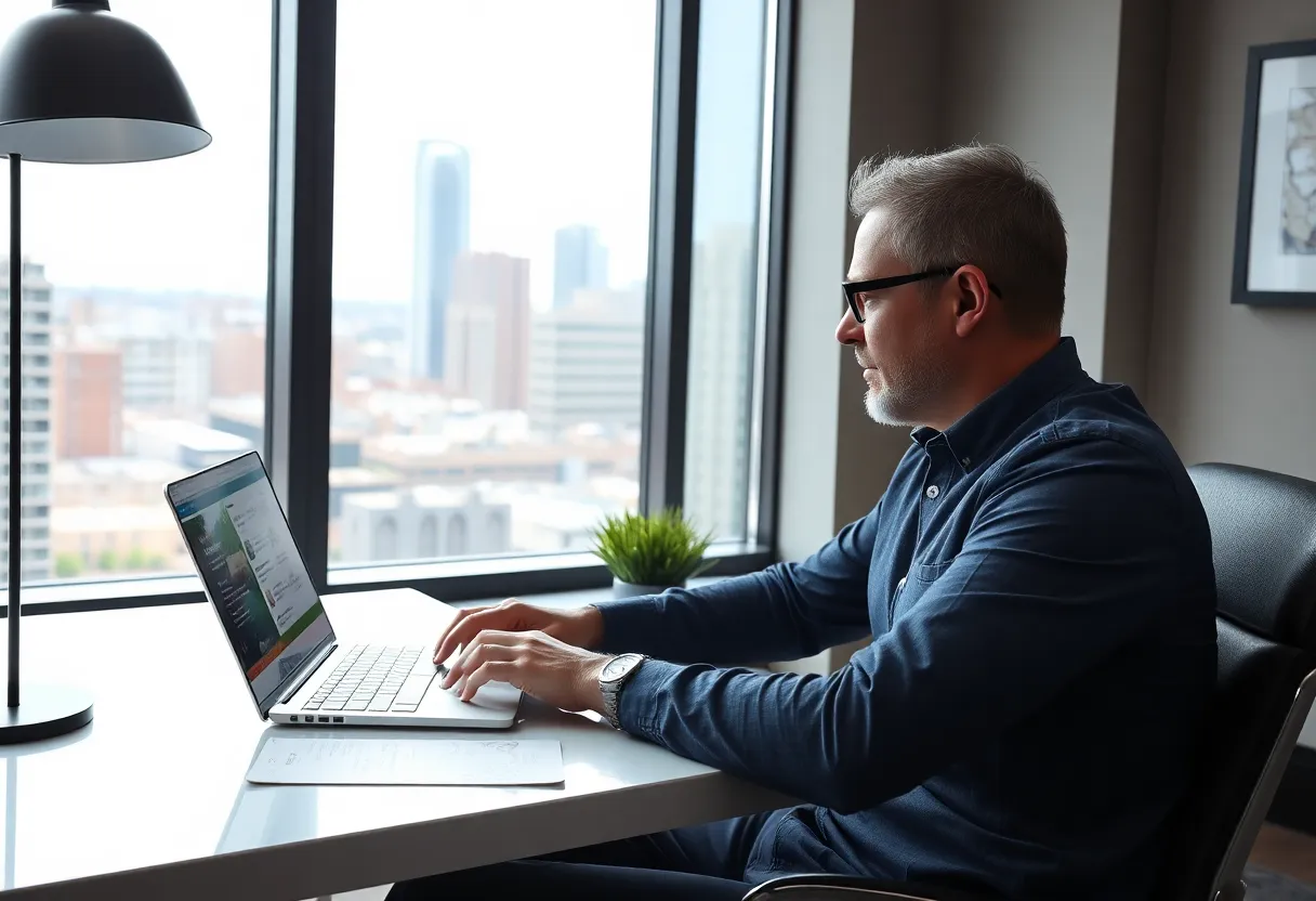 Business owner in Tulsa using email marketing software on a laptop