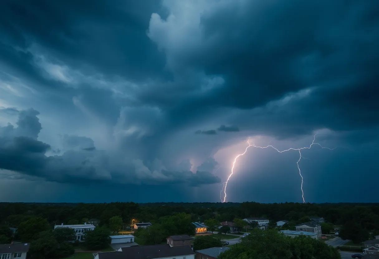 Dark storm clouds over Orangeburg with lightning