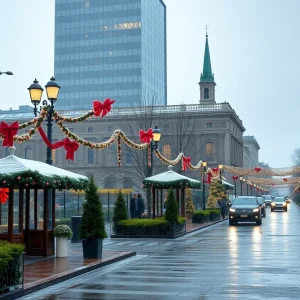 Columbia South Carolina Christmas scenery with rain