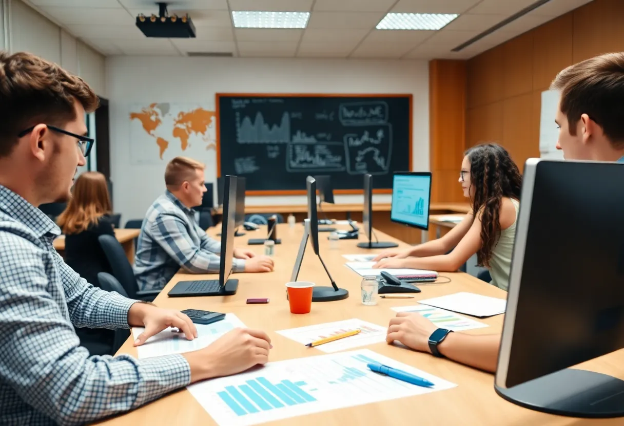 Students engaged in a digital marketing tutorial