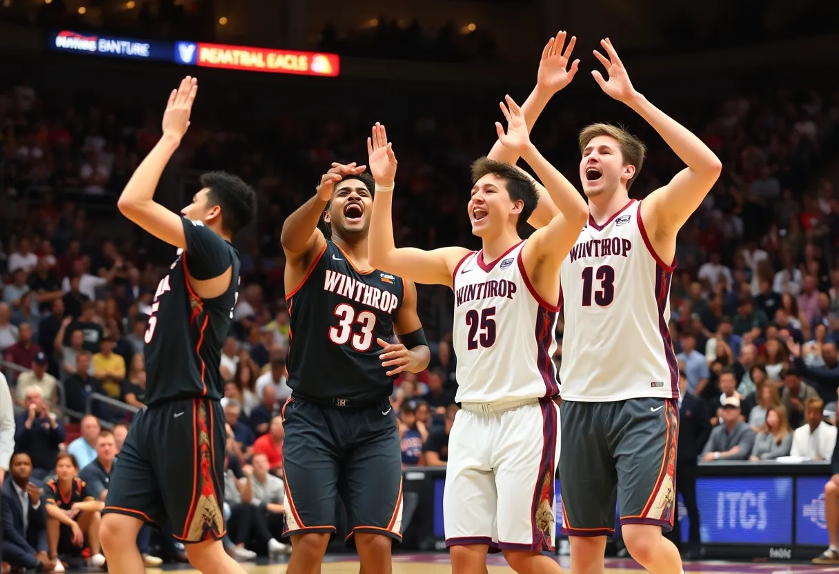Winthrop Eagles celebrating their victory over Bob Jones