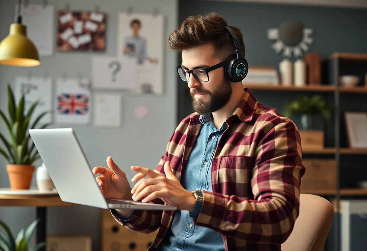 Small business owner using an AI tool for marketing