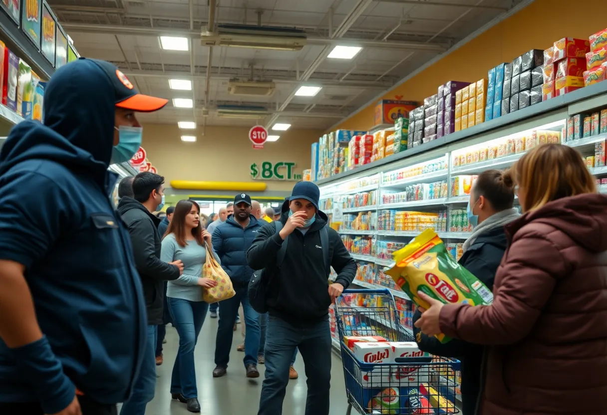 Customers and employees confronting an armed robber in a package store.