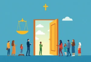 Illustration of justice and equity with diverse community members