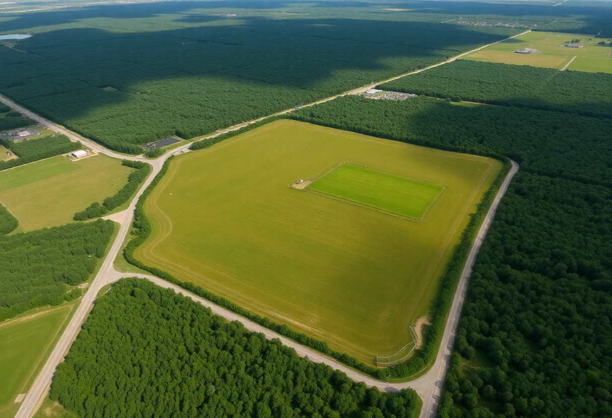 Aerial view of land acquired by the Catawba Nation in Rock Hill.