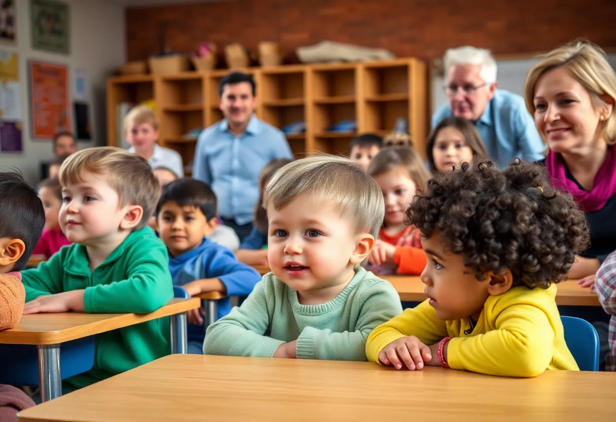 Children in a classroom focused on education and safety.