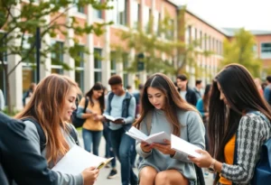 Clinton College campus scene with diverse students engaged in study