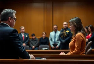 Courtroom scene during sentencing of a defendant