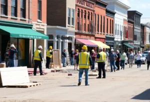 Construction on Main Street in Fort Mill, showing new business development.