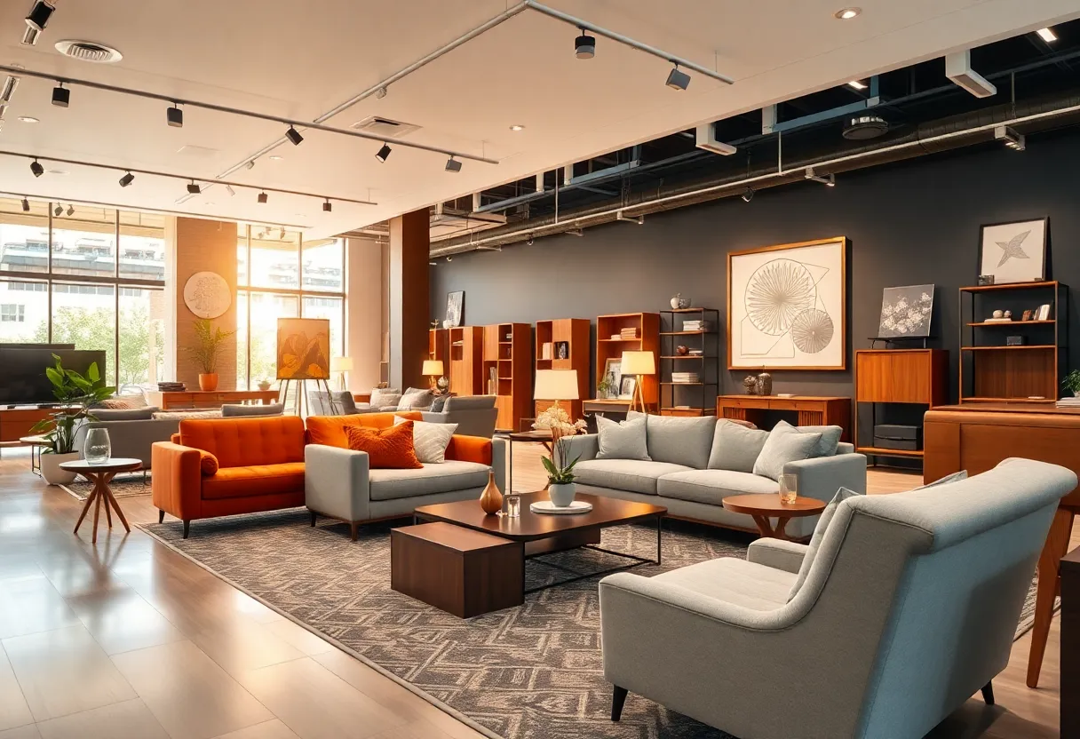 A modern furniture showroom utilizing 3D visualization technology.