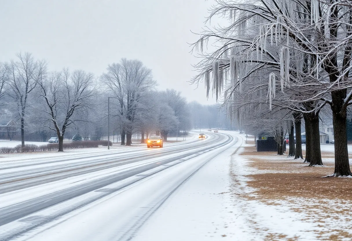 Icy winter roads in Rock Hill, SC
