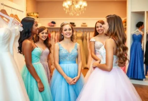Young girls selecting prom dresses in Marlie's Closet