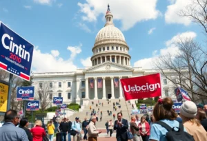 Political scene in Ohio with campaign elements