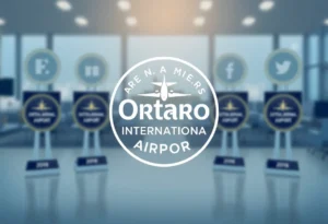 Ontario International Airport logo with awards