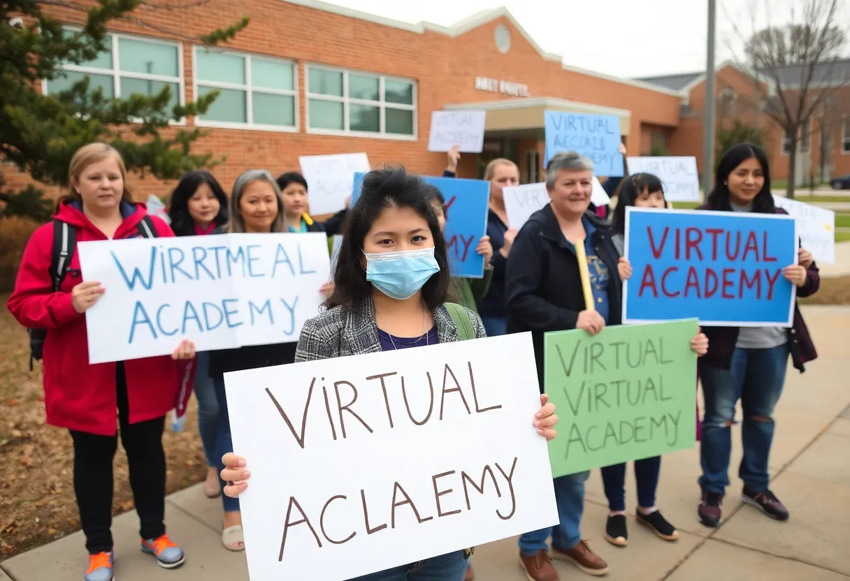 Parents protesting for the continuation of the Virtual Academy in Rock Hill.