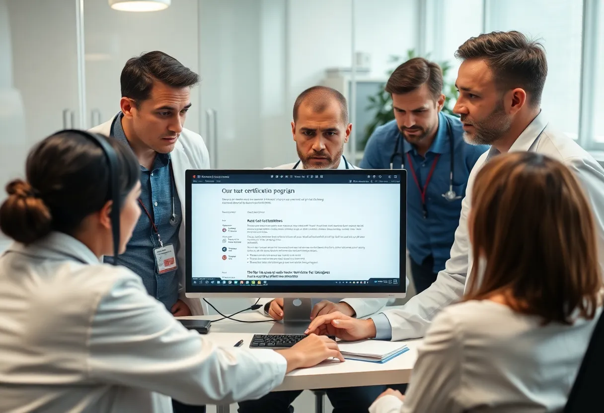 Group of physicians discussing certification panic in an office