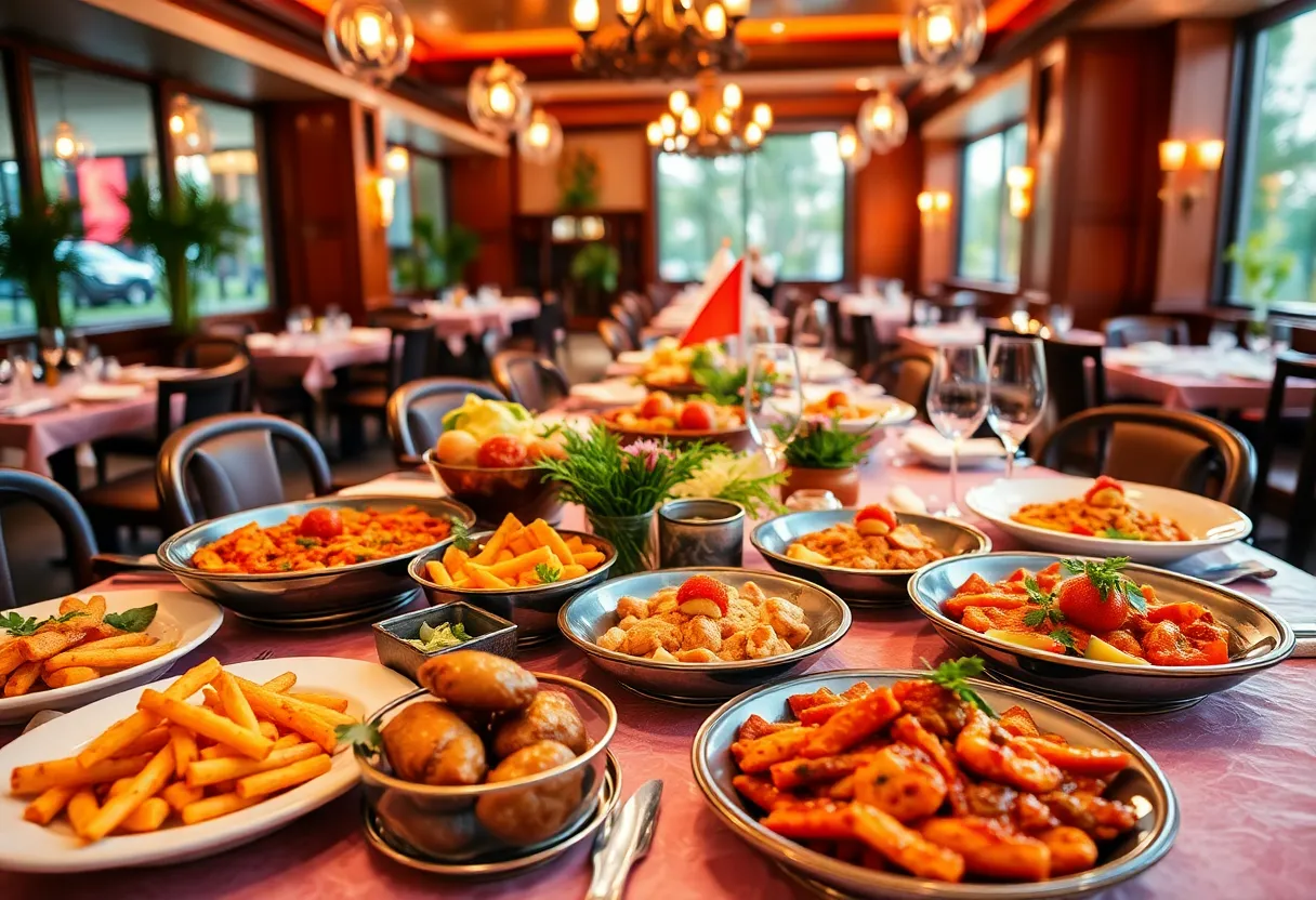 An enticing three-course meal setup showcasing diverse dishes during Queen's Feast in Charlotte.