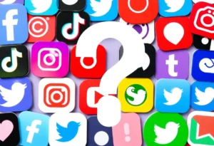Social media icons and question mark representing TikTok ban uncertainty