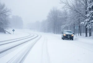 A snowy landscape during a severe winter storm in the U.S.
