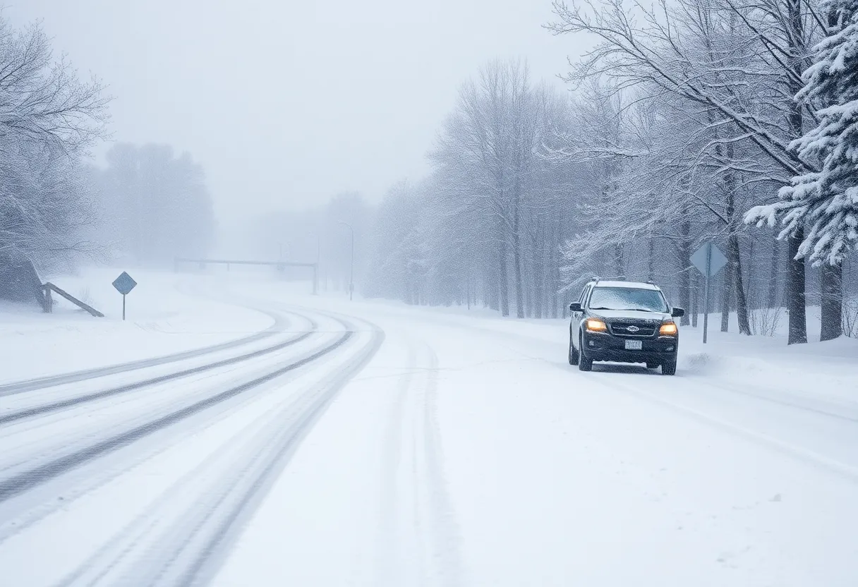 A snowy landscape during a severe winter storm in the U.S.