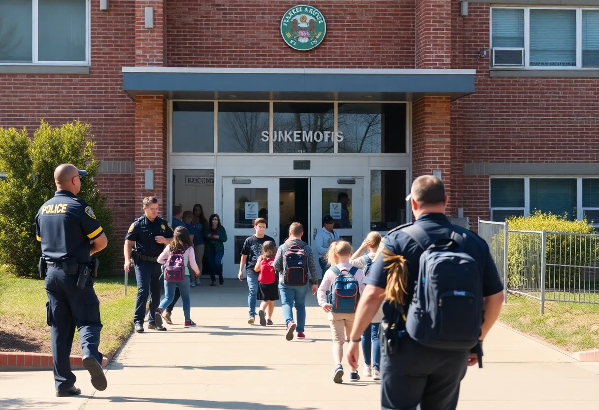 Students and faculty evacuating York Intermediate School due to bomb threat