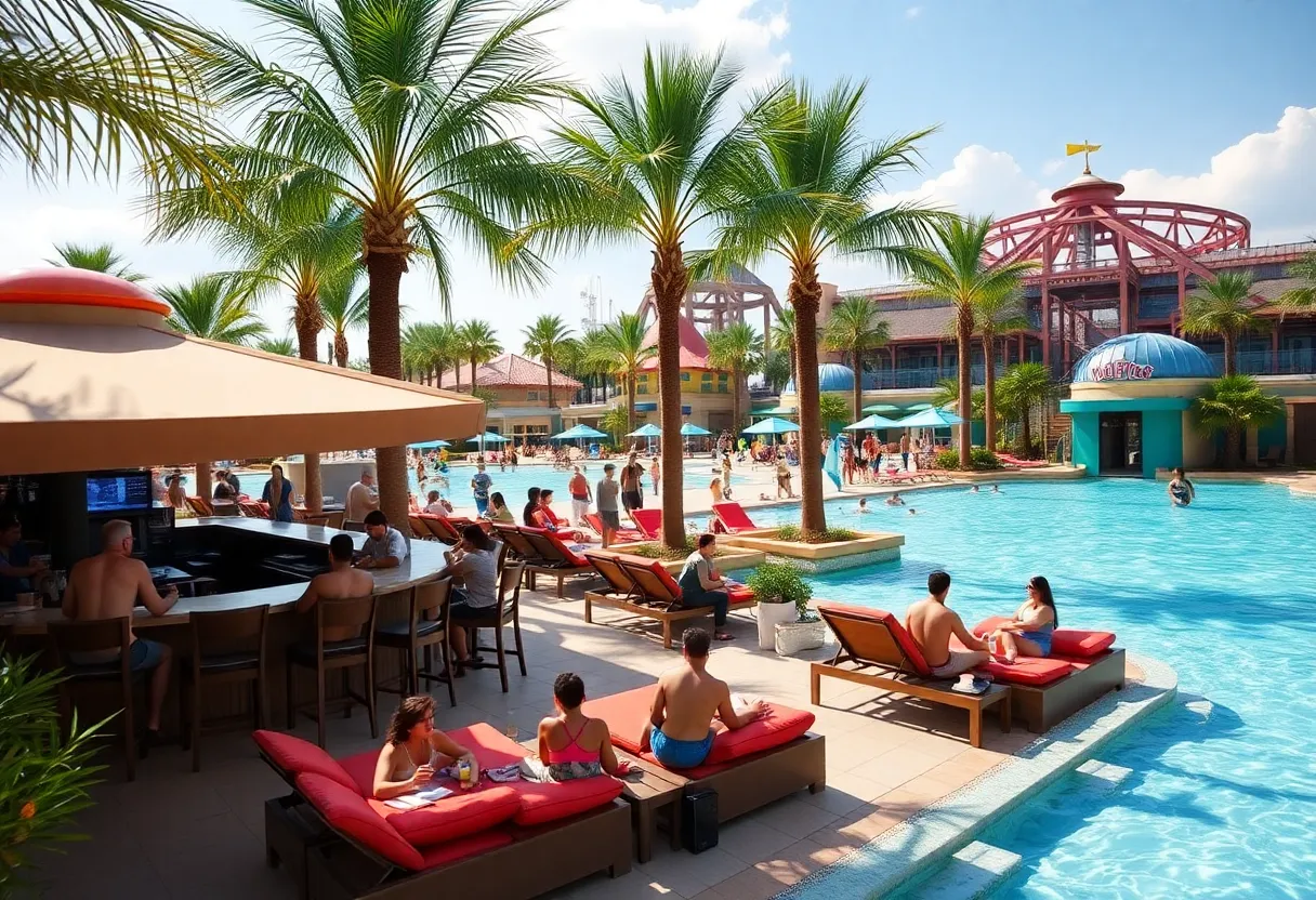 New adults-only area at Carowinds with lounge chairs and a swim-up bar