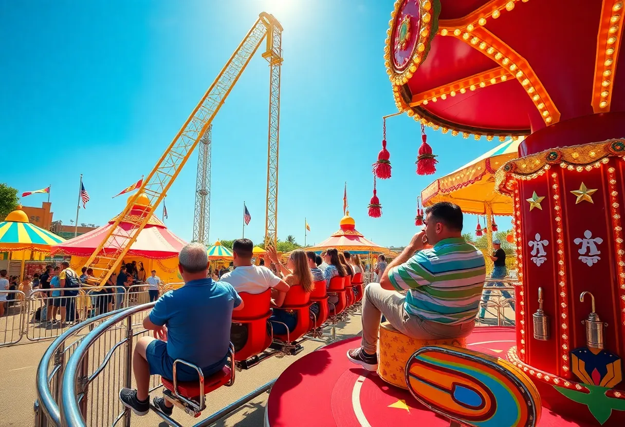 Visitors enjoying rides at Carowinds amusement park