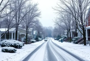 Snow-covered street in Columbia, South Carolina