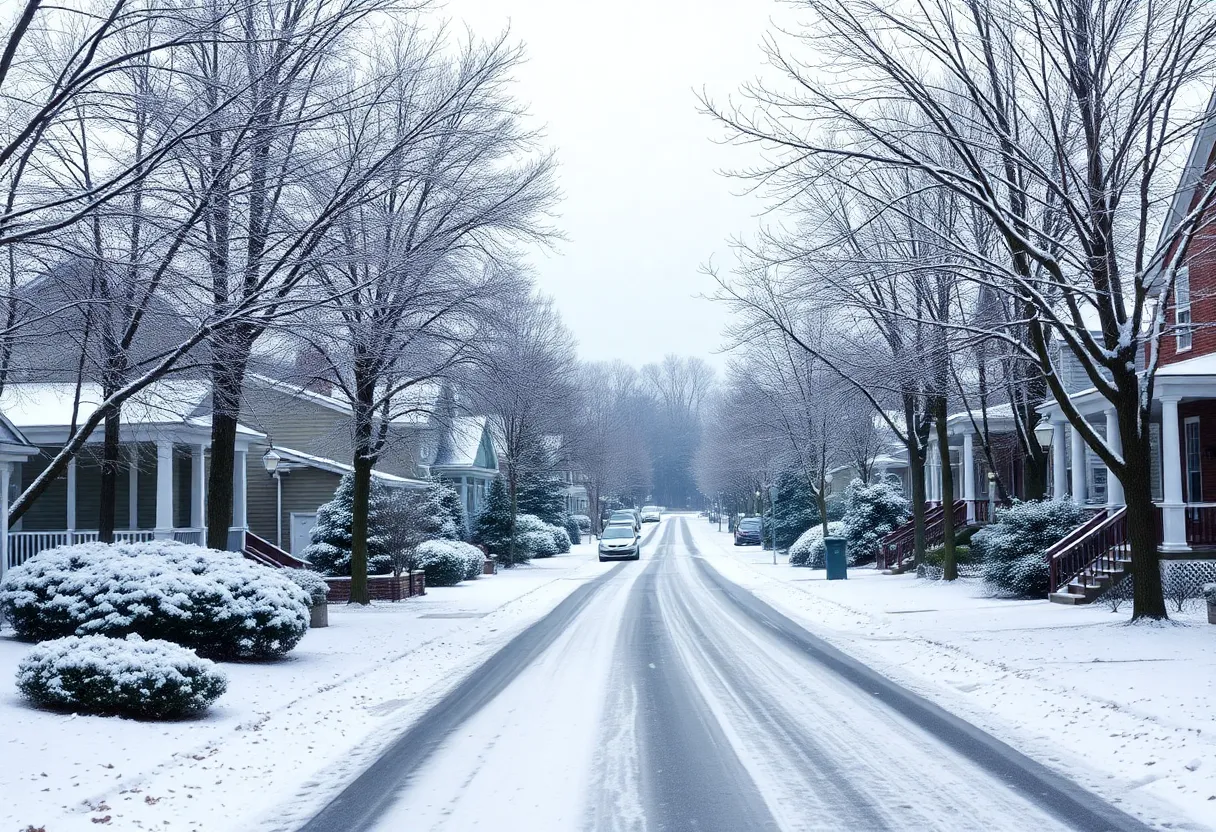 Snow-covered street in Columbia, South Carolina