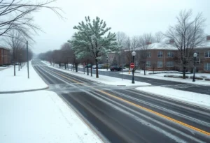 Snow covered streets in Columbia, South Carolina