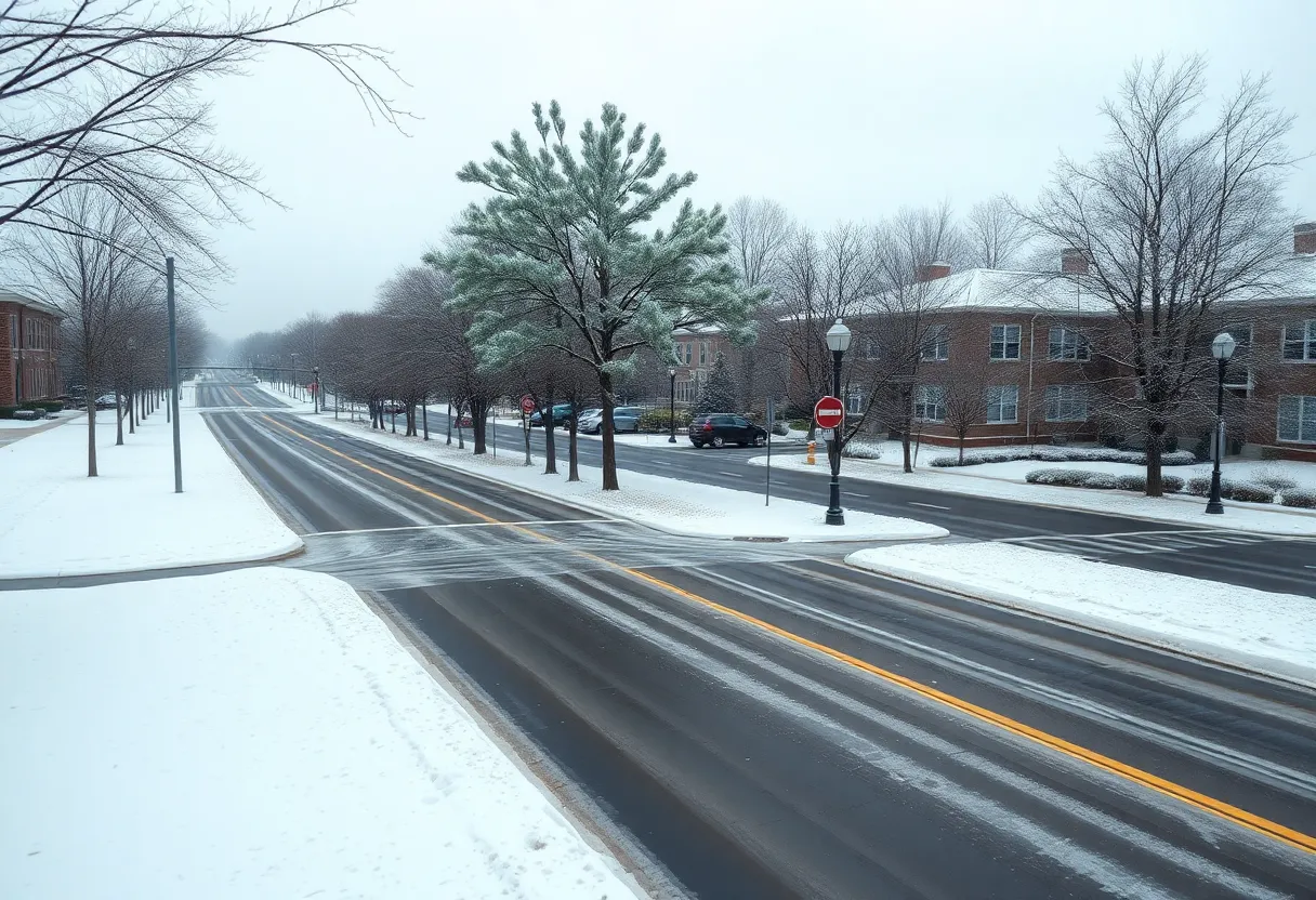 Snow covered streets in Columbia, South Carolina