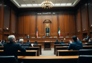 Interior of a courtroom emphasizing diversity in justice