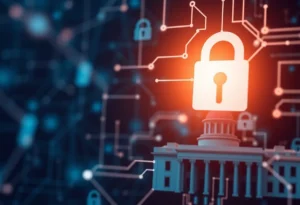 Symbolic representation of government operations and security concerns relating to Elon Musk's Treasury team.