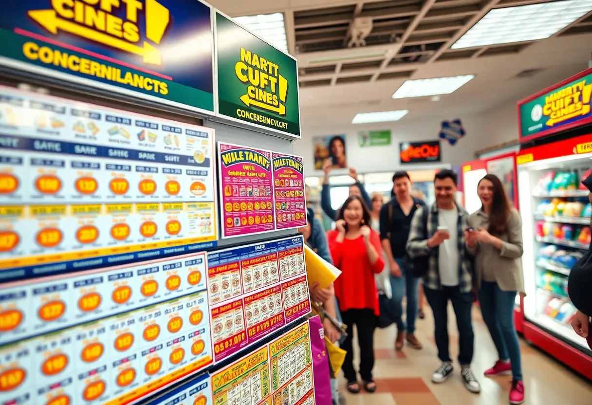 Excited shoppers celebrating lottery wins at a convenience store in Fort Mill.