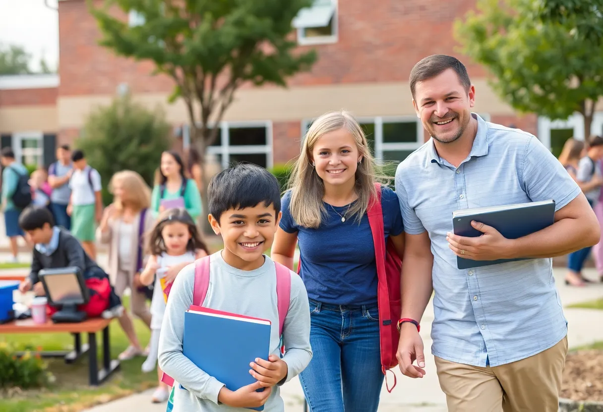 A community scene depicting the Fort Mill School District and new school constructions.