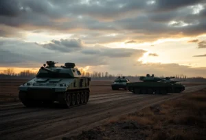 Military scene depicting the Kursk region conflict