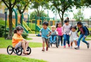 Children playing at Miracle Park's inclusive playground